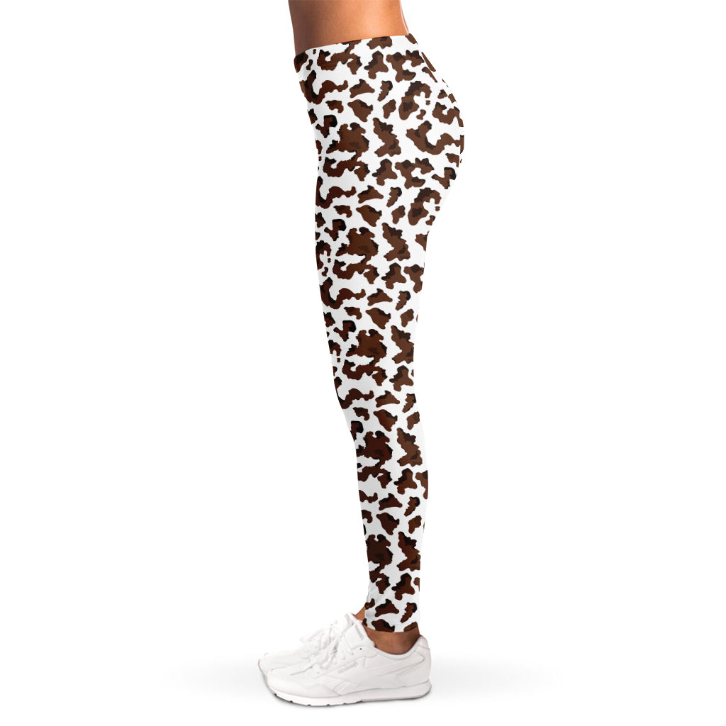 Brown And White Cow Pattern Print Women's Leggings