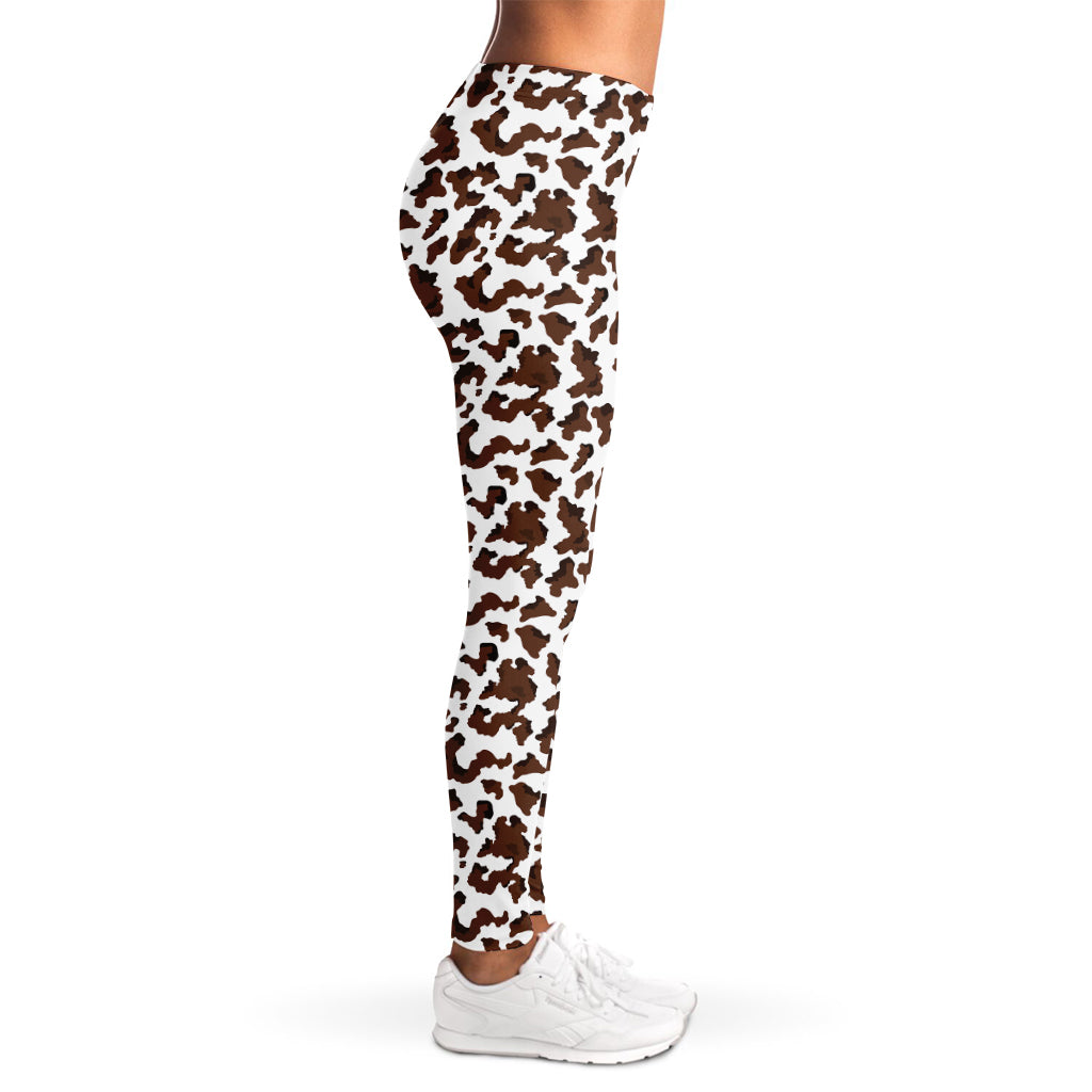Brown And White Cow Pattern Print Women's Leggings
