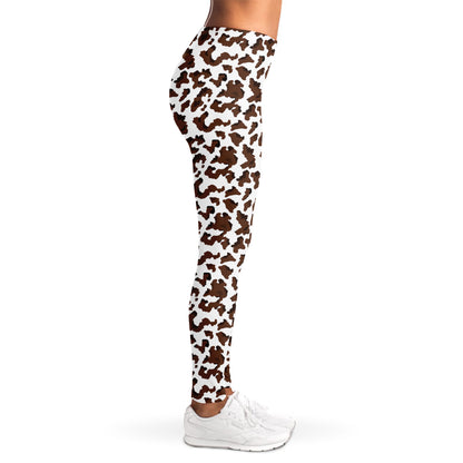 Brown And White Cow Pattern Print Women's Leggings