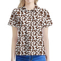 Brown And White Cow Pattern Print Women's Polo Shirt