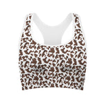 Brown And White Cow Pattern Print Women's Sports Bra