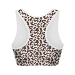 Brown And White Cow Pattern Print Women's Sports Bra