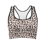 Brown And White Cow Pattern Print Women's Sports Bra