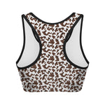 Brown And White Cow Pattern Print Women's Sports Bra