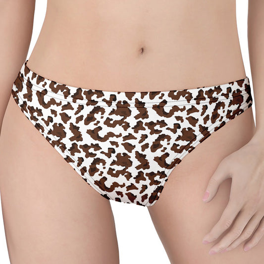 Brown And White Cow Pattern Print Women's Thong