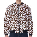 Brown And White Cow Pattern Print Zip Sleeve Bomber Jacket