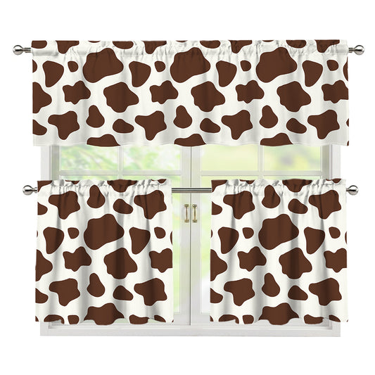 Brown And White Cow Print 3 Piece Kitchen Curtains