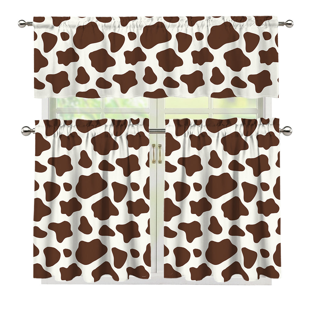 Brown And White Cow Print 3 Piece Kitchen Curtains