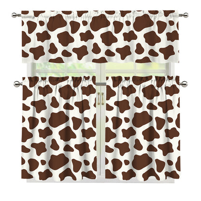 Brown And White Cow Print 3 Piece Kitchen Curtains