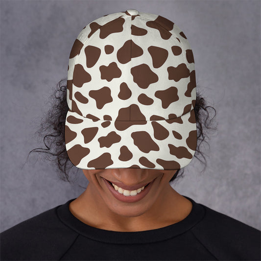 Brown And White Cow Print Baseball Cap