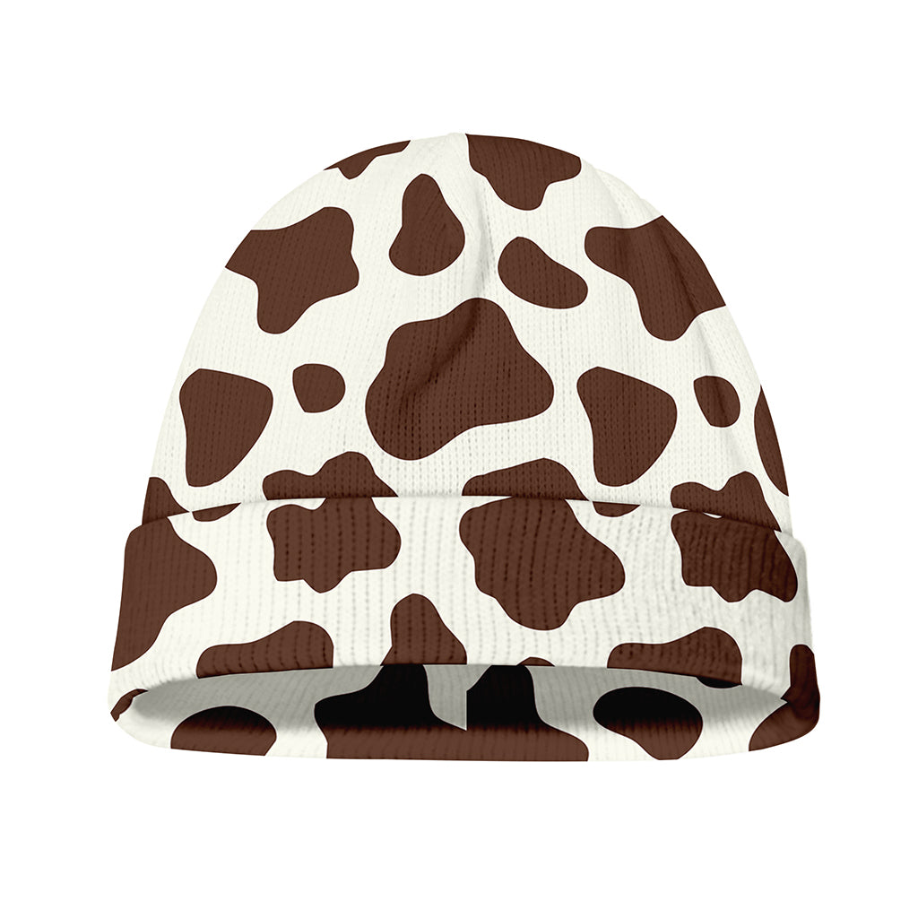 Brown And White Cow Print Beanie