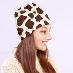 Brown And White Cow Print Beanie