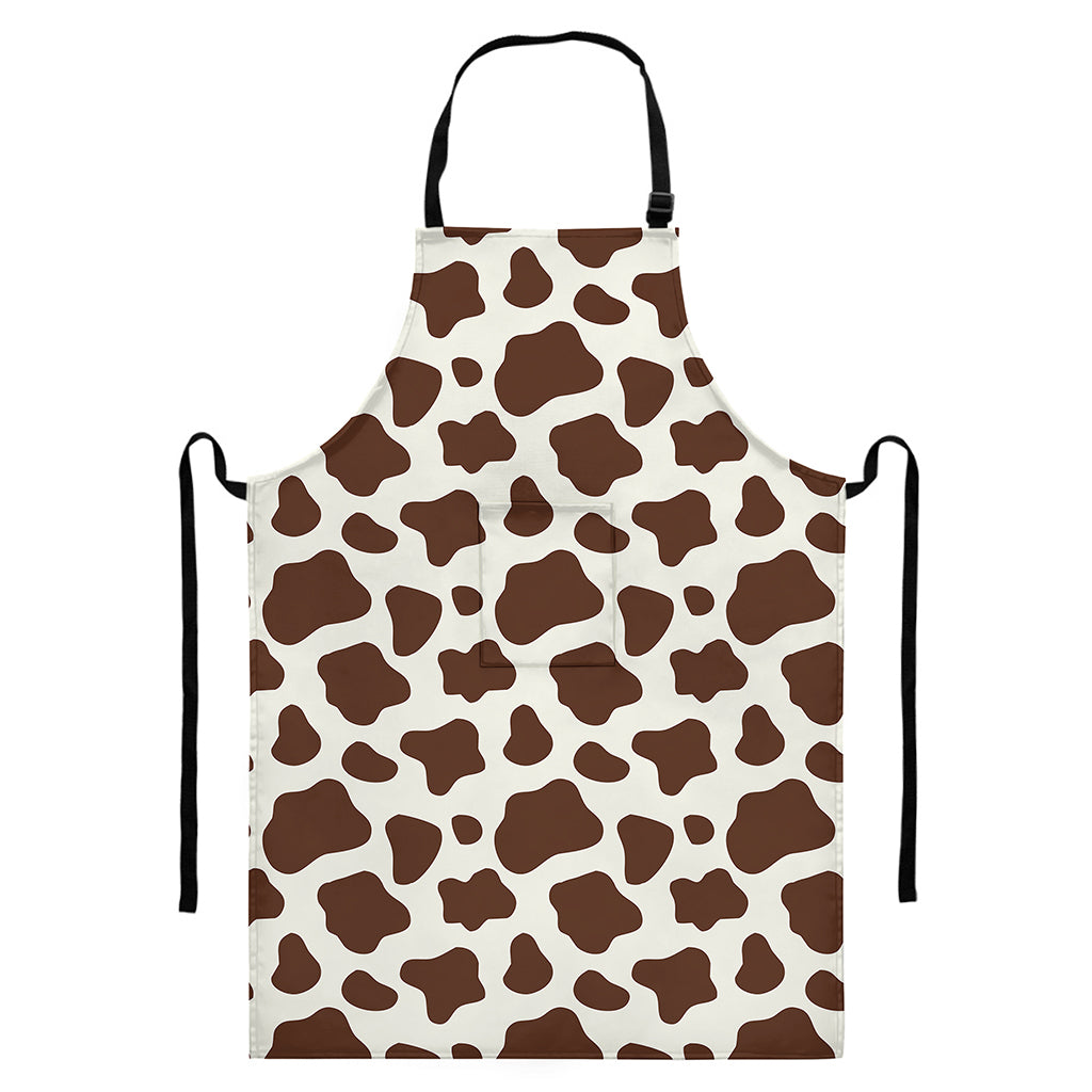 Brown And White Cow Print Bib Apron With Pocket