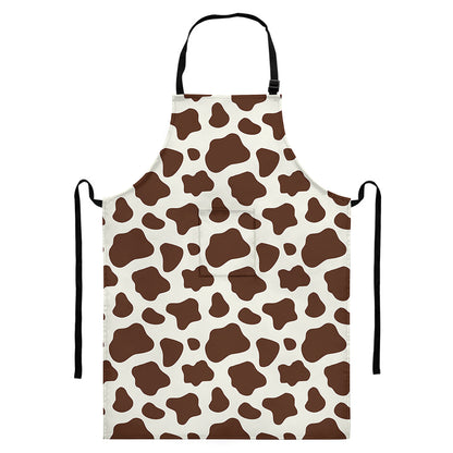 Brown And White Cow Print Bib Apron With Pocket