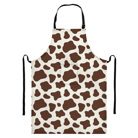 Brown And White Cow Print Bib Apron With Pocket