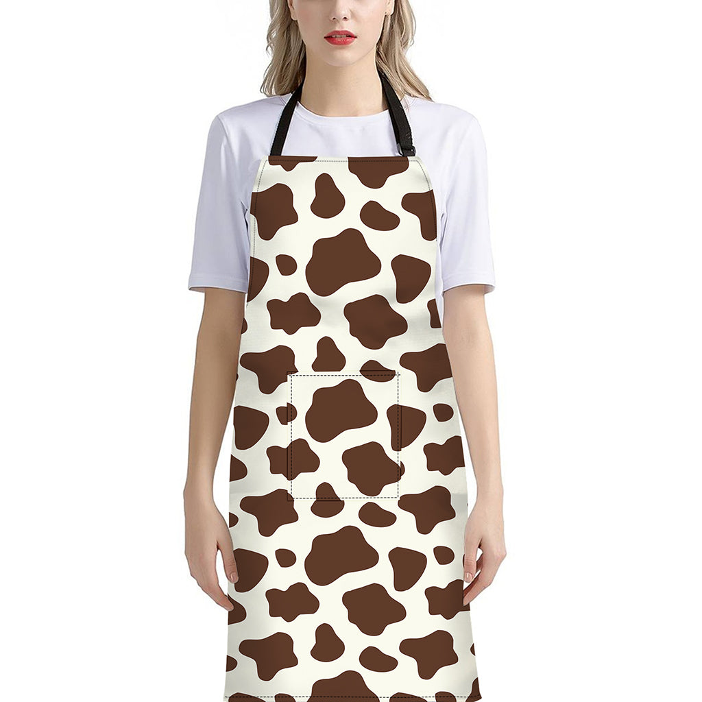 Brown And White Cow Print Bib Apron With Pocket