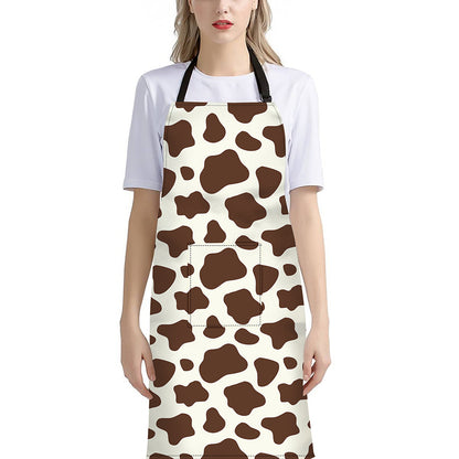 Brown And White Cow Print Bib Apron With Pocket
