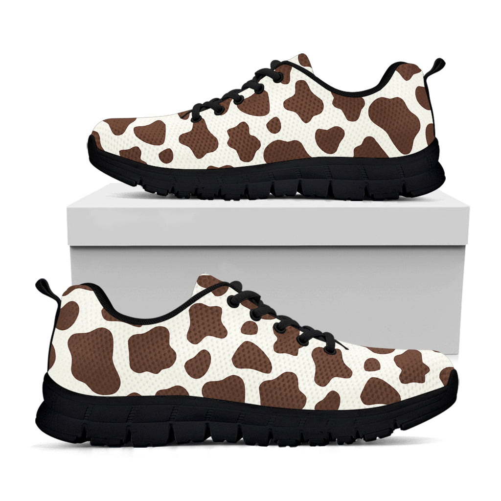 Brown And White Cow Print Black Running Shoes