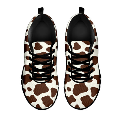 Brown And White Cow Print Black Running Shoes
