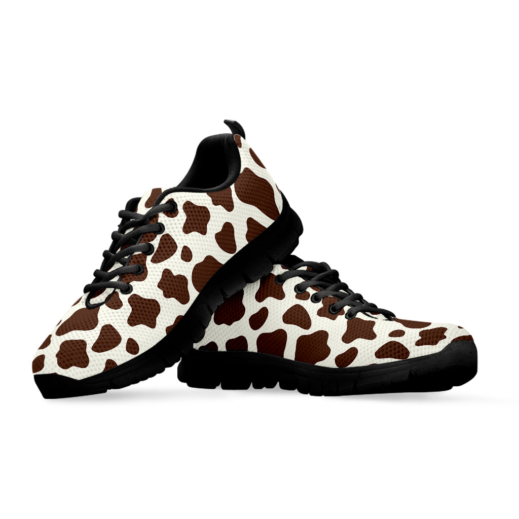 Brown And White Cow Print Black Running Shoes