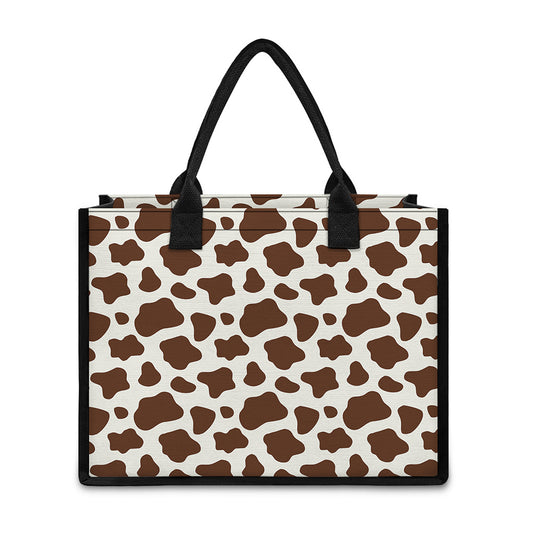 Brown And White Cow Print Canvas Tote Bag