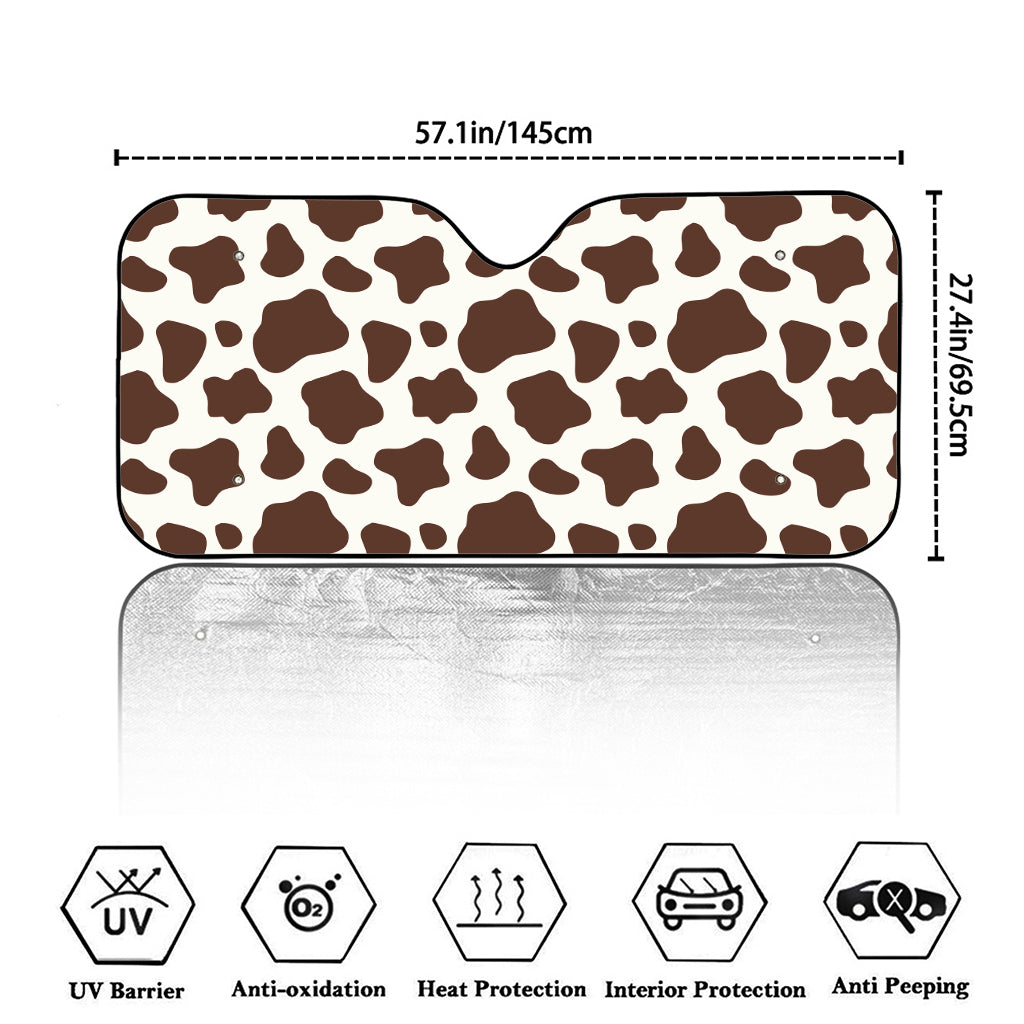 Brown And White Cow Print Car Windshield Sun Shade