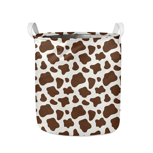 Brown And White Cow Print Collapsible Laundry Basket