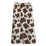 Brown And White Cow Print Cotton Front Slit Maxi Skirt