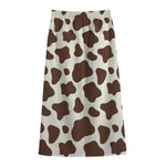 Brown And White Cow Print Cotton Front Slit Maxi Skirt