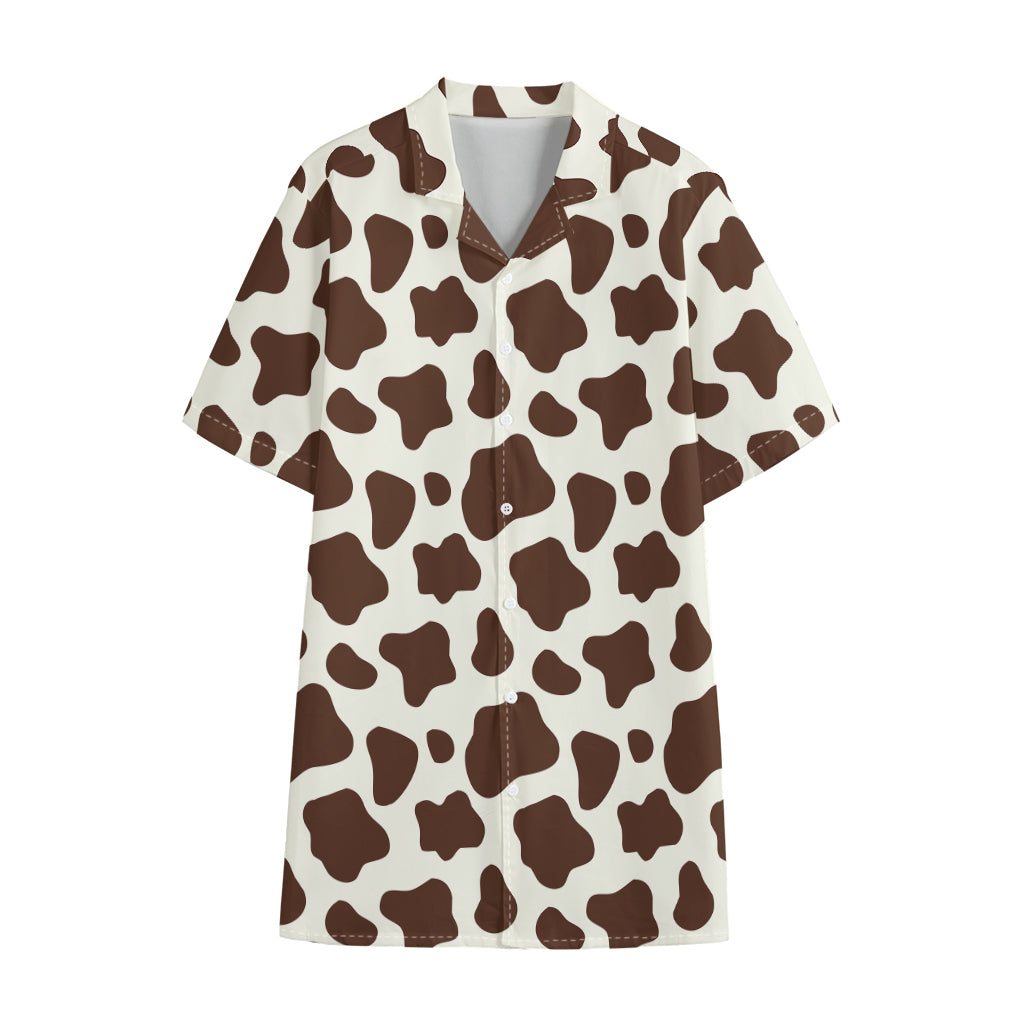 Brown And White Cow Print Cotton Hawaiian Shirt