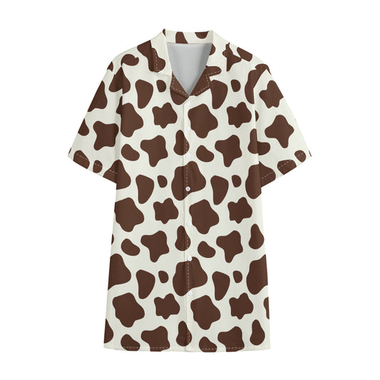 Brown And White Cow Print Cotton Hawaiian Shirt