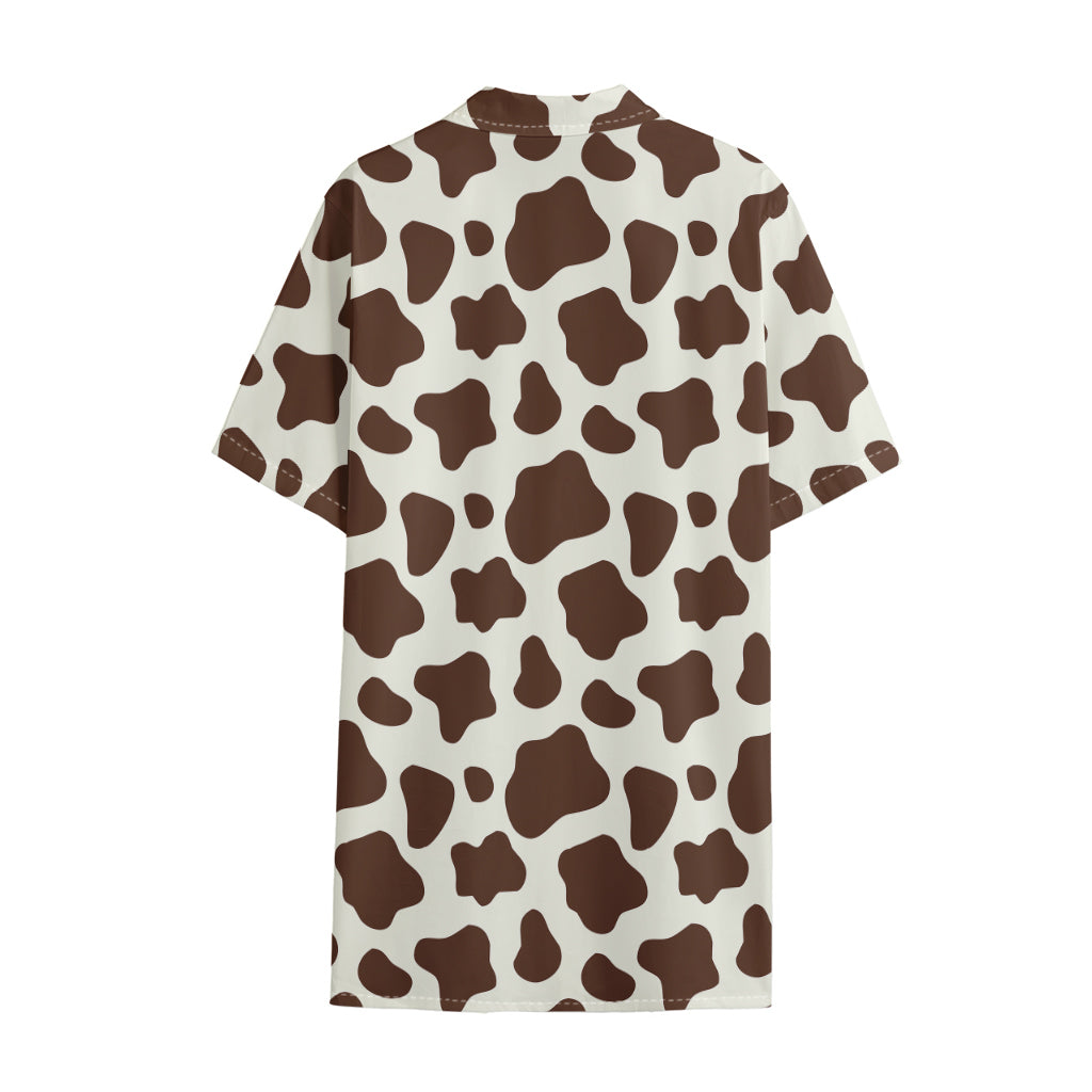 Brown And White Cow Print Cotton Hawaiian Shirt