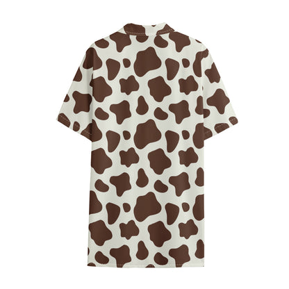 Brown And White Cow Print Cotton Hawaiian Shirt
