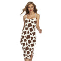 Brown And White Cow Print Cross Back Cami Dress