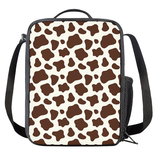 Brown And White Cow Print Crossbody Lunch Bag