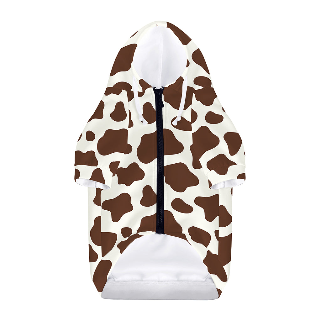Brown And White Cow Print Dog Zip Up Hoodie