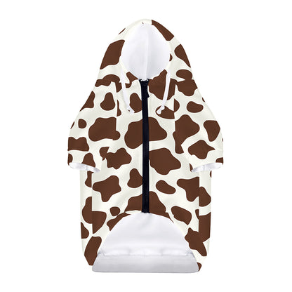Brown And White Cow Print Dog Zip Up Hoodie