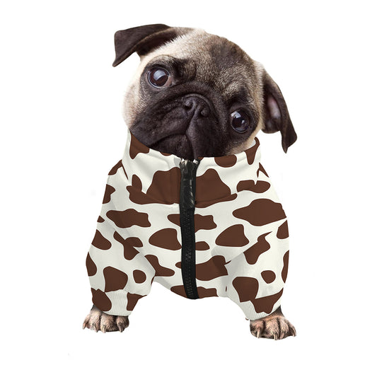 Brown And White Cow Print Dog Zip Up Jacket