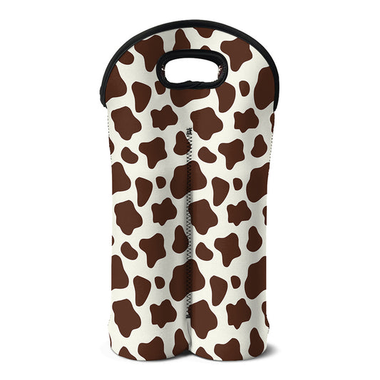 Brown And White Cow Print Double Neoprene Wine Tote