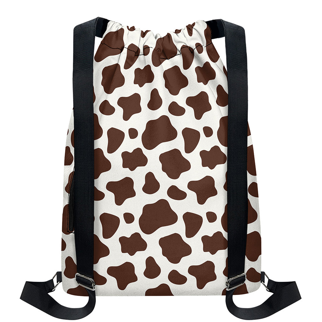 Brown And White Cow Print Drawstring Backpack
