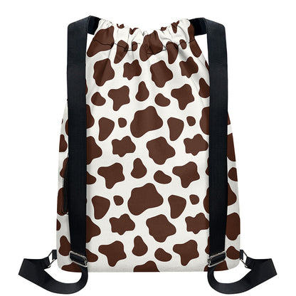 Brown And White Cow Print Drawstring Backpack