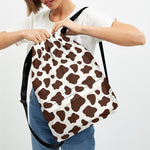 Brown And White Cow Print Drawstring Backpack
