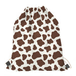 Brown And White Cow Print Drawstring Bag