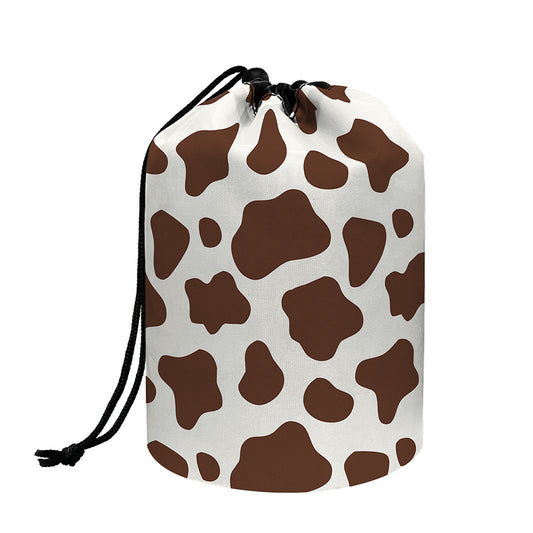 Brown And White Cow Print Drawstring Makeup Bag