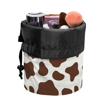 Brown And White Cow Print Drawstring Makeup Bag