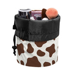 Brown And White Cow Print Drawstring Makeup Bag