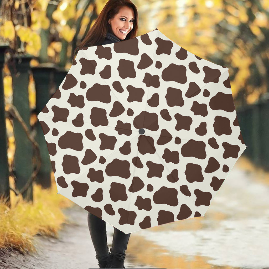 Brown And White Cow Print Foldable Umbrella
