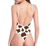 Brown And White Cow Print High Cut One Piece Swimsuit
