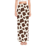 Brown And White Cow Print High Slit Maxi Skirt