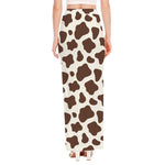 Brown And White Cow Print High Slit Maxi Skirt